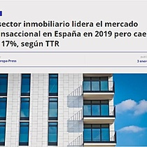 El sector inmobiliario lidera el mercado transaccional en Espaa en 2019 pero cae un 17%, segn TTR